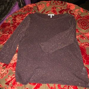Three Dots wine sweater with gold threads, Size M